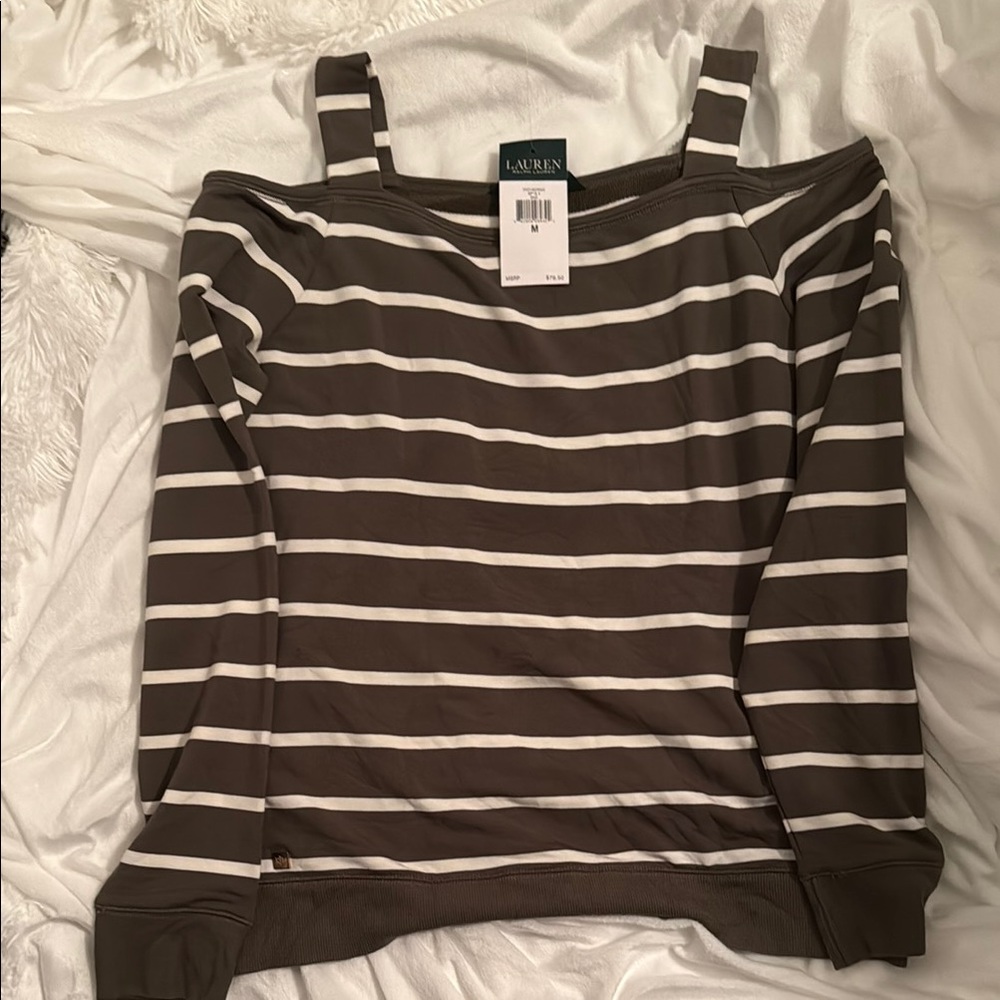 Ralph Lauren sage  and White Striped long sleeve top.